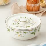 金岚玉唐山骨瓷7英寸面碗瓷盖大碗7吋盖碗面汤碗陶瓷带盖子微波炉泡面碗 香榭丽舍-7英寸直口+带揪盖