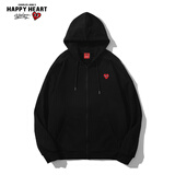 查尔斯桃心开衫连帽卫衣男女情侣同款春秋薄款宽松休闲拉链外套 黑色 M 