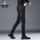 啄木鸟加绒加厚牛仔裤男2025秋冬季新款修身小脚裤子男潮牌休闲弹力长裤 1983黑色 33