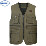 捕风骑士马甲男士中年春秋多口袋钓鱼摄影马夹背心中老年休闲95棉内穿坎肩