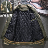 MR.MUDI夹克男春秋季美式新款棒球服男士秋季高街宽松加肥大码飞行员外套 B11绿色（加棉） M