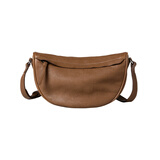 裘真头层植鞣牛皮休闲月牙包复古简约百搭单肩斜挎包女小包 大象灰