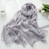 杭丝路纯色真丝丝巾女围巾女纱巾防晒披肩多色可选妈妈生日母亲节礼物 烟灰(175*65cm)