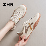 ZHR休闲鞋女潮流舒适轻便女鞋真牛皮拼色软底运动鞋女 A113 米棕 37
