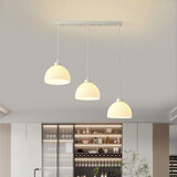 餐厅吊灯奶油风2025年新款网红饭厅灯简约现代玻璃罩卧室小吊灯具 三头长盘(配16w三色光led)