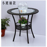 知遥 简约现代阳台储物小圆桌藤编玻璃茶几圆形庭院小茶几休闲桌 咖啡色 组装