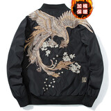 天龙致尊（Denon supreme）夹克男潮牌秋冬季横须贺中国风凤凰刺绣棒球服情侣上衣服男士外套 C80-1黑金加棉 L