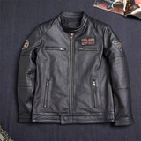 MDNG哈雷机车皮衣外套摩托车骑行服复古哈雷风男士成熟个性酷帅四季秋 黑色小牛皮软 2XL