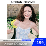 UR【钟楚曦同款】2025夏季新款女装波嬉风蕾丝条连衣裙UYL750037 蓝色条纹 XS