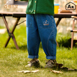 棉花堂【潮酷有型】女童牛仔裤秋季新款男童休闲裤中大童宽松舒适软牛仔 牛仔蓝 100 53