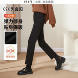 逸阳小直筒烟管法棍裤冬加绒新款高腰修身显瘦高腰休闲裤子 黑色 26