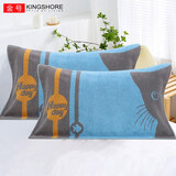 金号（KING SHORE）纯棉提缎绣花枕巾2条装  情侣枕巾一对装 全棉加厚款枕头巾 2177款兰色2条