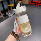 【耐高温】波比熊塑料杯男士时尚潮流运动水杯大容量高颜值女生便携塑料夏天吸管杯夏季健身2022新款杯子 富全运动杯白630毫升+杯刷+贴纸