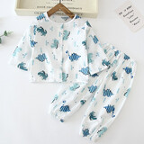 儿童睡衣男童纯棉纱布春秋款夏天家居服女童helloluobo新款小孩宝宝中小童婴儿夏季薄款空调服套装 迷你恐龙 120码【适合身高116-125CM】