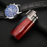 百诚充气打火机 个性多功能三直冲创意金属男女礼品蓝火雪茄防风点烟器 红木纹