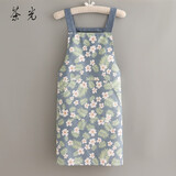 茶光（CHAGUANG）可爱小清新纯棉帆布围裙女夏季薄款透气围腰洋气韩版时尚 背带帆布纯棉（蓝底花）