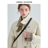 VEGA CHANG【精英衣橱】飞机扣棉衣女2025冬新款方领拼接菱格棉服外套ins潮 奶油米 S
