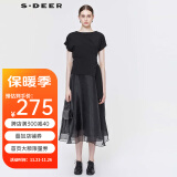 S.DEER圣迪奥女装时尚百搭气质优雅显瘦纱质中长款韩版连衣裙S20281242 黑色/91 S/160