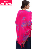 继方秋冬新款围巾女冬季加厚双面大方巾方形空调披肩两用民族风围脖 向阳花-玫红色