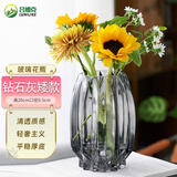 吕姆克花瓶玻璃摆件假花仿真花玻璃瓶富贵竹百合康乃馨花瓶灰高20cm8600