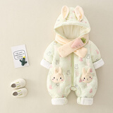 哈兜儿婴儿衣服冬装连体衣男女宝宝加厚保暖哈衣新生儿冬季外出春秋爬服 CGG-20239冬装绿色+围脖 80cm 码适合7-10个月16-20斤