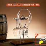青苹果 大号勃艮第红酒杯套装家用奢华水晶玻璃大肚醒酒器葡萄高脚杯 水晶天鹅+实木架+水晶x2/ 560ml