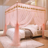 爱拉优嘉 蚊帐1.5米床不锈钢支架蚊帐宫廷落地式蚊帐三开门蚊帐加粗支架 玉粉金彩 1.8*2米床25杆不锈钢支架