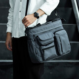 梵者斜挎包男包多功能手提包时尚潮流单肩包休闲简约男士商务公文包男 升级款大号
