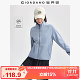 佐丹奴休闲外套女摇粒绒纯色袋鼠兜立领插肩抓绒衣女13374810