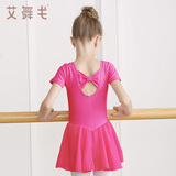 艾舞戈儿童舞蹈服秋冬练功女童跳舞衣幼儿园宝宝连体芭蕾舞裙中国舞服装 玫红-短袖 120 码 高105-110cm重30-38斤