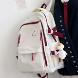 酷咖书包初中生女双肩包大容量韩版高中大学生背包校园百搭小学生旅行 红白色（带大白鸭挂件）