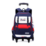 时光童话 小学生拉杆书包男儿童1-3-6年级女童六轮防水手推拉式拖箱带轮子 蓝红色 六轮爬楼