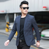 杜宾爵春秋薄款休闲西装男韩版修身单西装上衣轻奢商务青年小西装外套潮 8606蓝色 L (175)
