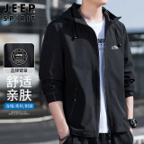 JEEP SPIRIT吉普外套男连帽秋季夹克男士休闲男装百搭上衣服 黑色 XL 