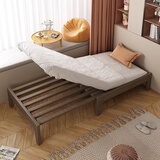 凡家实木床抽拉伸缩无床头单人双人折叠原木极简加宽拼接床1米5一米二 胡桃色【外径宽0.96m】+8cm椰棕床垫