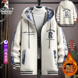 啄木鸟秋冬季外套男装加绒夹克加厚棉衣服青少年学生潮棒球服羽休闲绒服 米白色 XL (建议130-150斤)