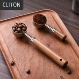 CLITON304不锈钢咖啡勺咖啡豆量勺胡桃木柄咖啡粉奶粉计量勺长柄15ml