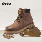Jeep吉普马丁靴男新款秋冬英伦风工装男鞋复古透气耐磨保暖高帮雪地靴 沙色 41 （皮鞋码）