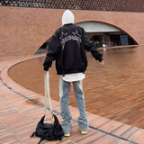 POUM夹克男欧美高街外套男女潮牌痞帅情侣秋季美式棒球服男休闲宽松 THFS-z45黑色 常规 2XL （160-180斤）