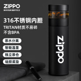 ZIPPO 茶水分离保温杯便携温显智能水杯男女大容量杯子送礼 炭黑 400ml