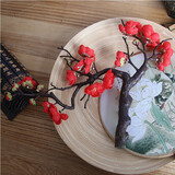 花艺赫家饰  仿真梅花枝假花摆件绢花腊梅干花桃花客厅摆设花束中式家居装饰 24cm月满西楼梅花 大红【2支】