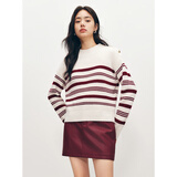 太平鸟女装针织衫伯爵领条纹女冬装内搭针织上衣毛衣 米色圆领 L