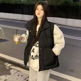 梵阕马甲女短款2024冬季新款韩版加厚坎肩时尚外穿宽松学院风棉外套女 黑色 L-建议90-100斤