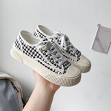 回力四季帆布鞋女夏款2025年秋季新款百搭ulzzang厚底透气运动板鞋饼干鞋 千鸟格黑色 升级款 38