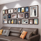 纪恒暄 美式照片墙组合实木客厅创意装饰像框相片横木质装裱套装全家福 巧克力色+私人照片定制（20框）