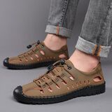 宜驰（EGCHI）凉鞋男士包头防撞头层牛皮透气户外沙滩鞋 J6086 卡其色 41