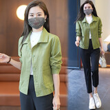忆灵时尚气质薄款外套女短款2025年春秋新款韩版百搭宽松显瘦夹克上衣 果绿色 XL【105-115】