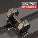 嗨氧哑铃环保包胶六角防滚动手铃男士学生练臂肌家用健身器材浸塑亚玲 3公斤【单只】