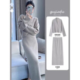 苏洛琳（SULUOLIN）2025年春秋冬季新款女士针织套装连衣裙小个子时尚气质女神范衣服 灰色套装 均码 (建议：85-120斤)