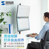 SANWA SUPPLY电脑显示器支架 上下双屏 电脑支架臂 立杆桌夹式 免打孔 32英寸 黑色